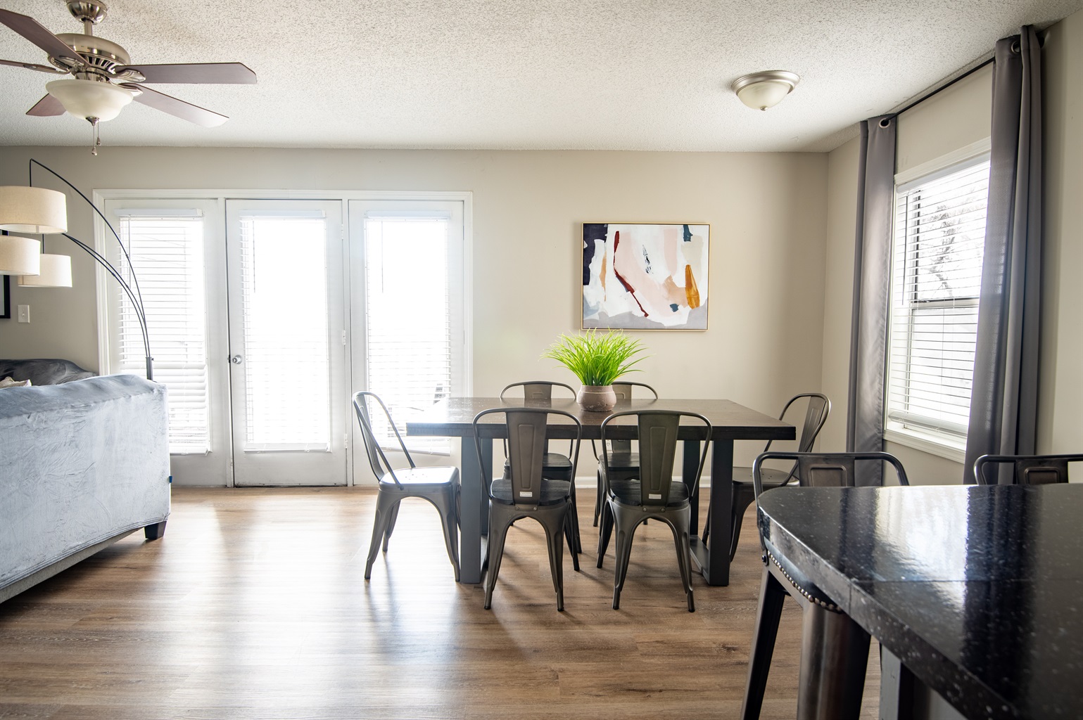 The open floor plan of Unit A gives the feeling of plenty of space for gatherings and meal-times.