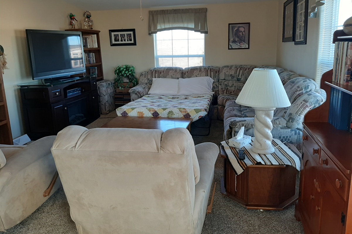 living room with sofa bed