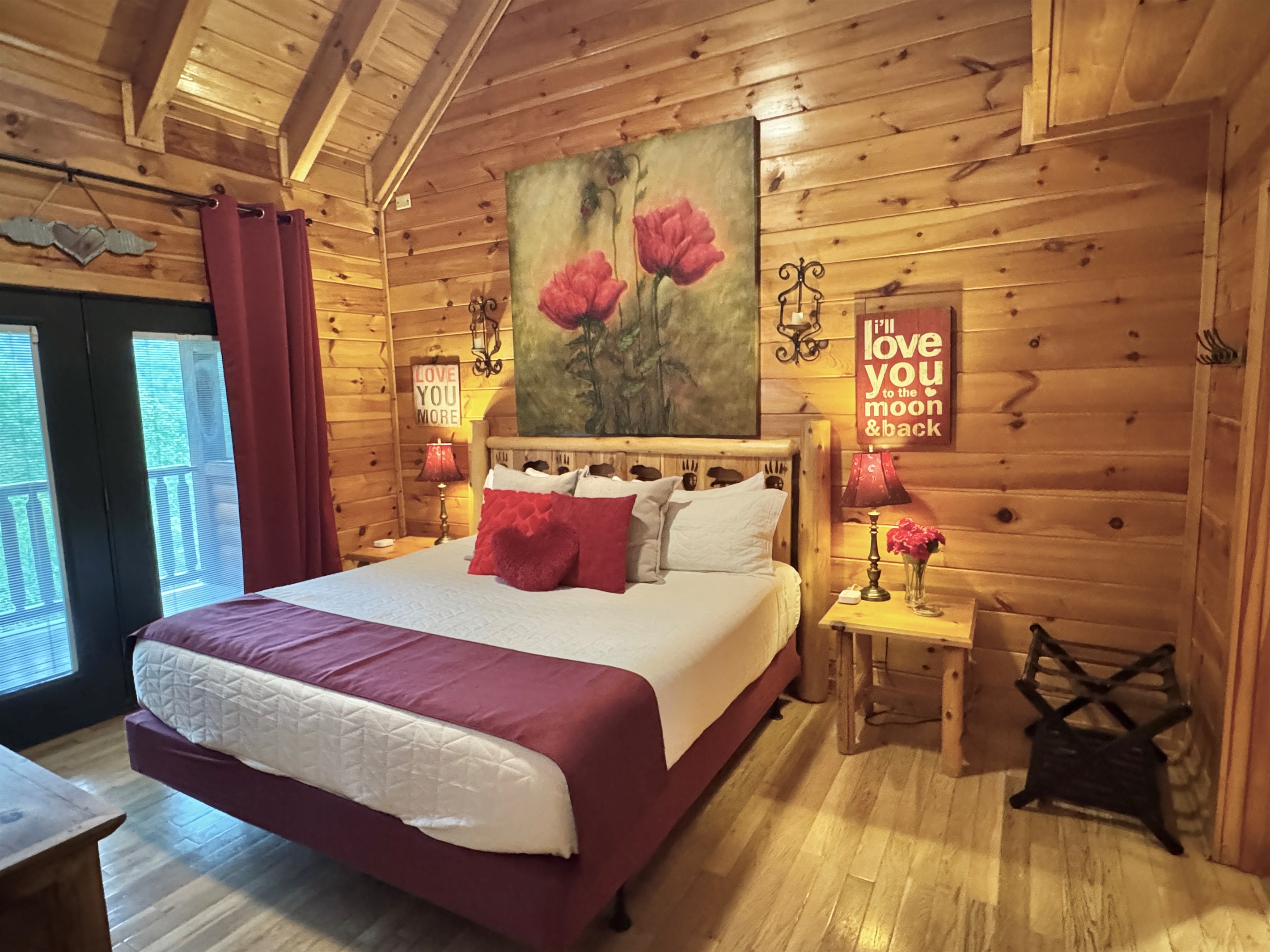 Valentine's Room, king bed, deck access, private bath, upper level.