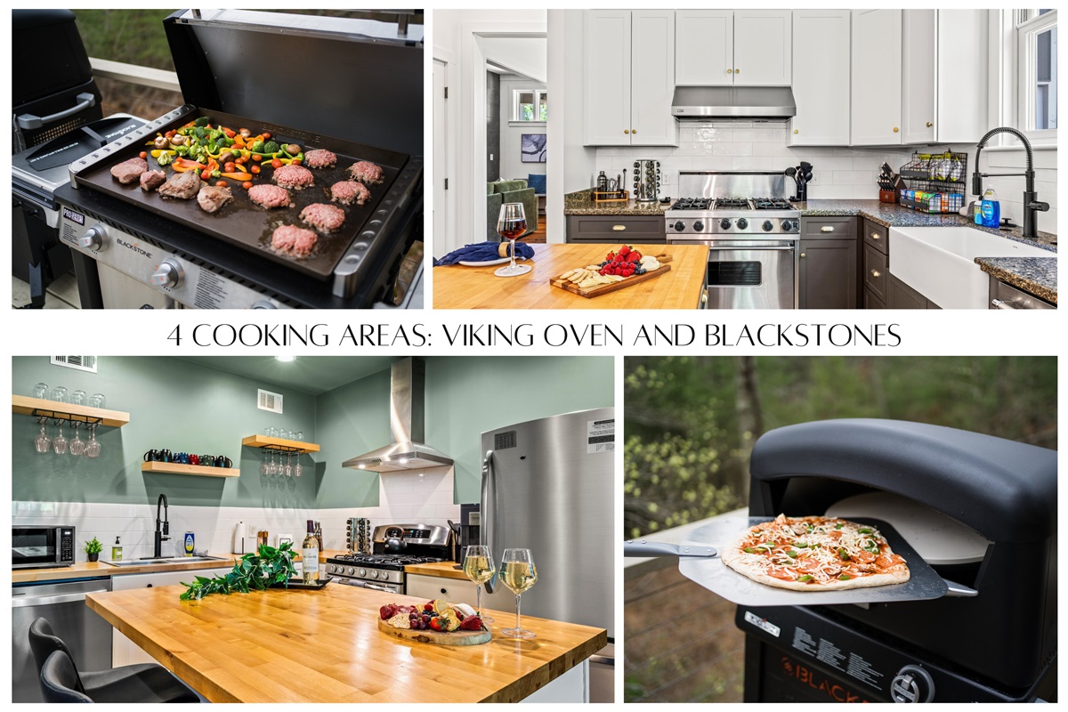 Cook and gather with ease in this chef-ready kitchen, featuring premium appliances, full pantry gear, and a sleek coffee bar to start your mornings right. Enjoy the Blackstone Pizza Oven & Blackstone Grill on the back deck for a fun evening of cooking!