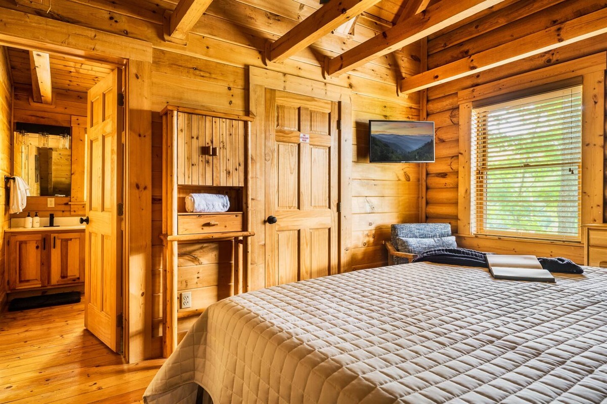 Upstairs bedroom with King bed and ensuite bathroom.