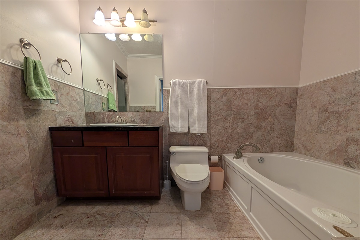 Master bathroom with shower and bathtub