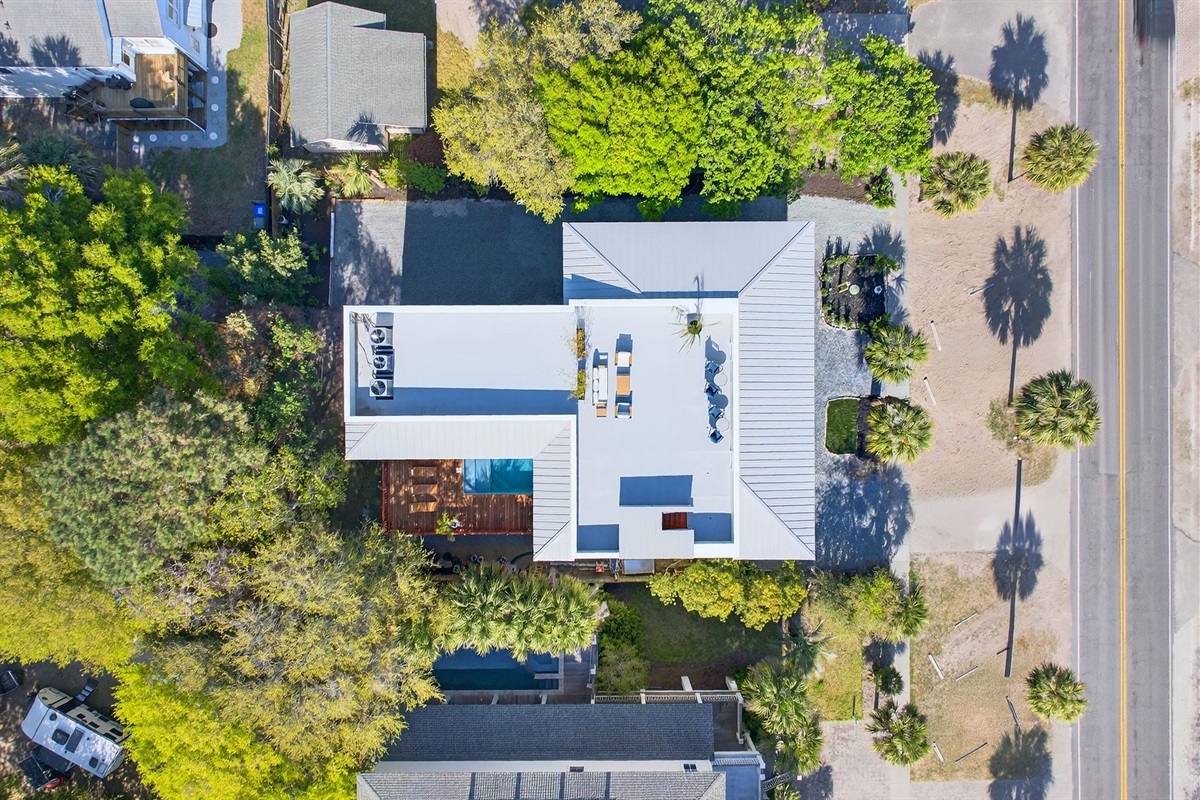 Aerial view of home | Rosewood Retreat | 2605 Palm Blvd, Isle of Palms, SC | IOP Escapes