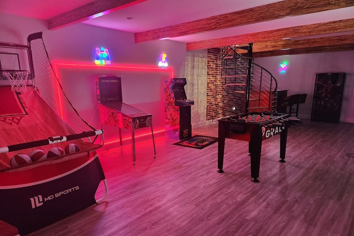 Challenge your friends with Fooseball and indoor Basketball 