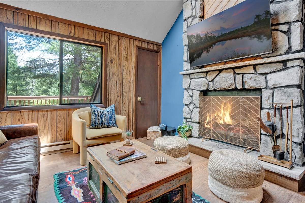Relax in front the wood burning fireplace! The perfect time after a day of Pocono adventures