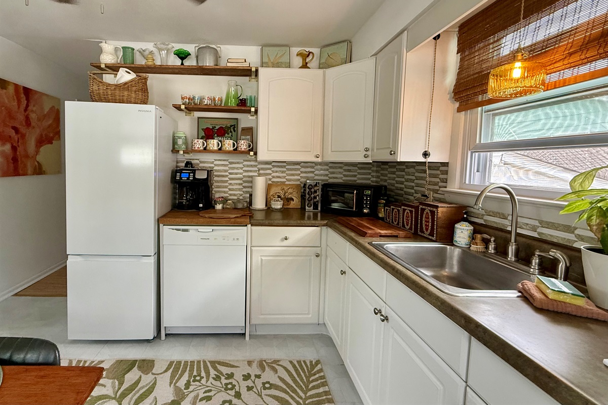 Full kitchen with dishwasher for meals at home, Coffee is both a Keurig and drip maker