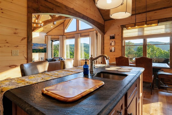 Wood finishes and views that make every meal special.