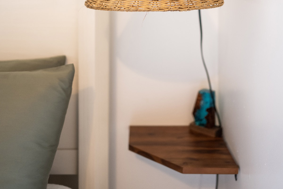 Natural textures enhance the serene atmosphere of the space.