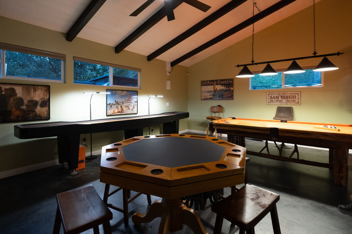 Poker table top is removable and converts into craps table or dining table