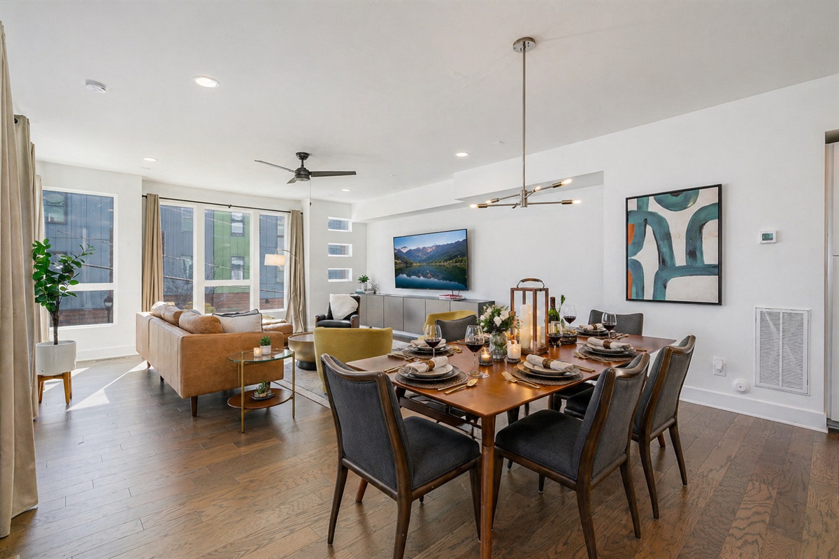 Pour a glass of wine, gather around the table, and settle into your home away from home. This bright, modern space is perfect for slow mornings and cozy dinners, with beautiful natural light, and an inviting open layout that brings everyone together.