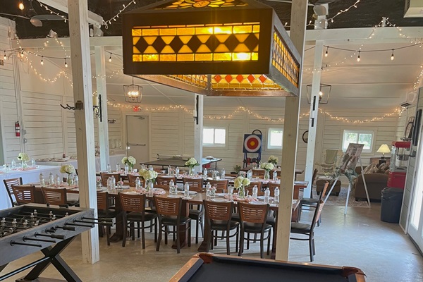 Climate controlled Game Barn - escape the cold, heat, or rain for anytime fun!