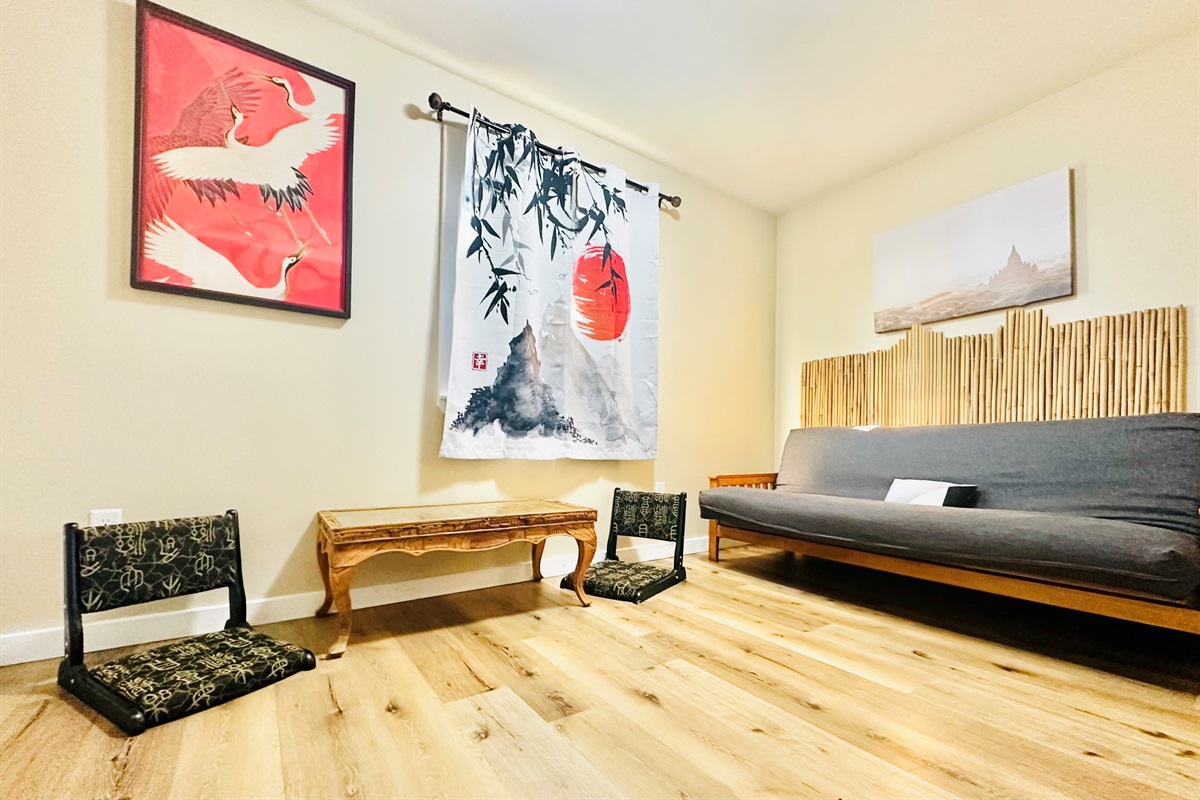 Far East living space and futon (can sleep two)
