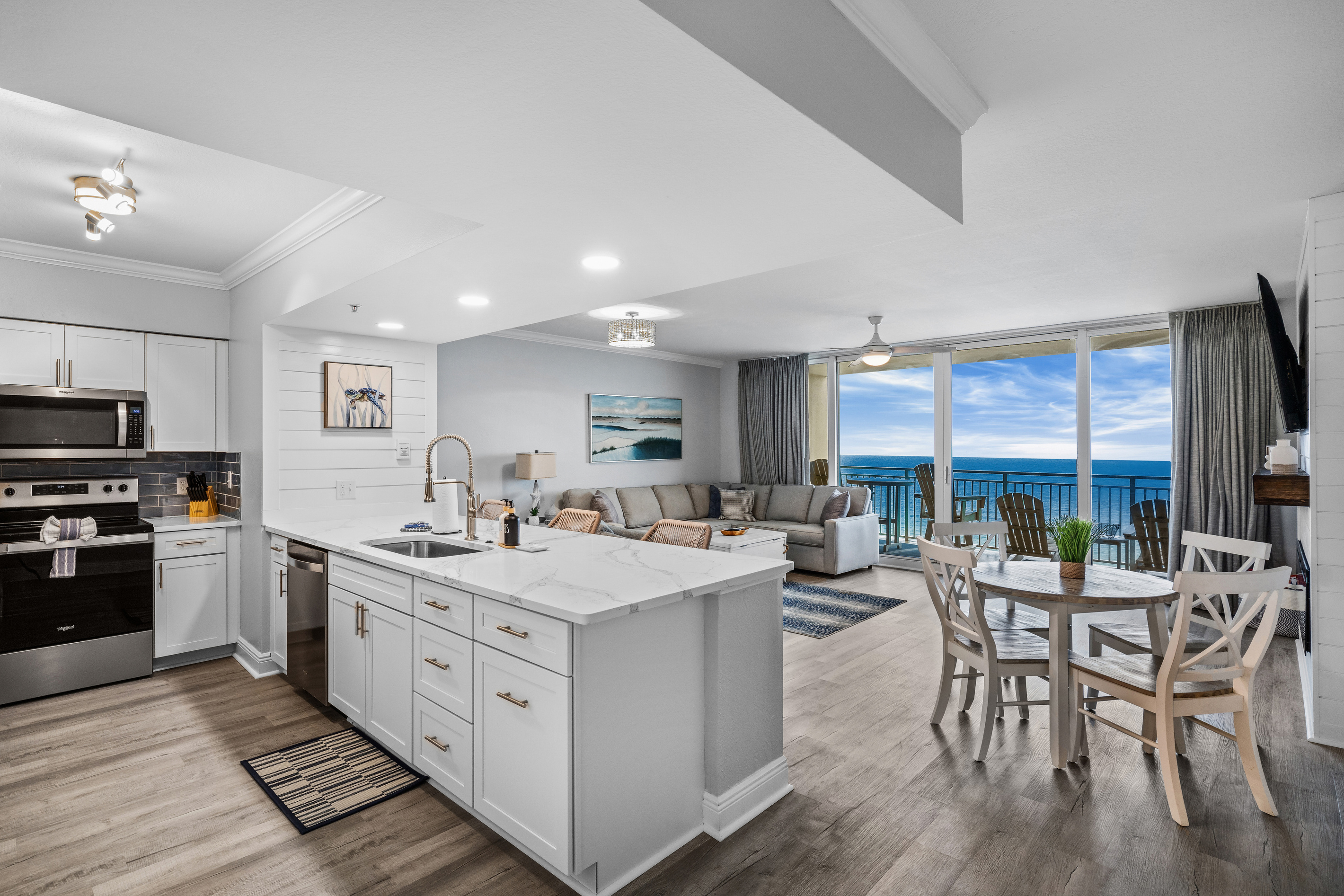 Soak up stunning Gulf-front views from this beautifully updated beachfront condo in Panama City Beach! Enjoy a bright open-concept layout with a modern kitchen, cozy coastal decor, spacious seating, and private balcony.