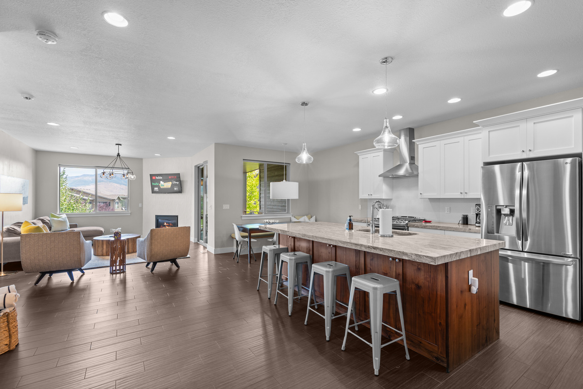 Expansive kitchen with bar seating for four guests—perfect for entertaining.