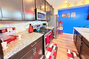 Snack & kitchen station—snow cones, popcorn, and lots of counter space for meals and entertaining.