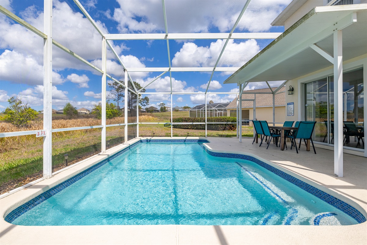 The large, heated pool easily fits the whole family.