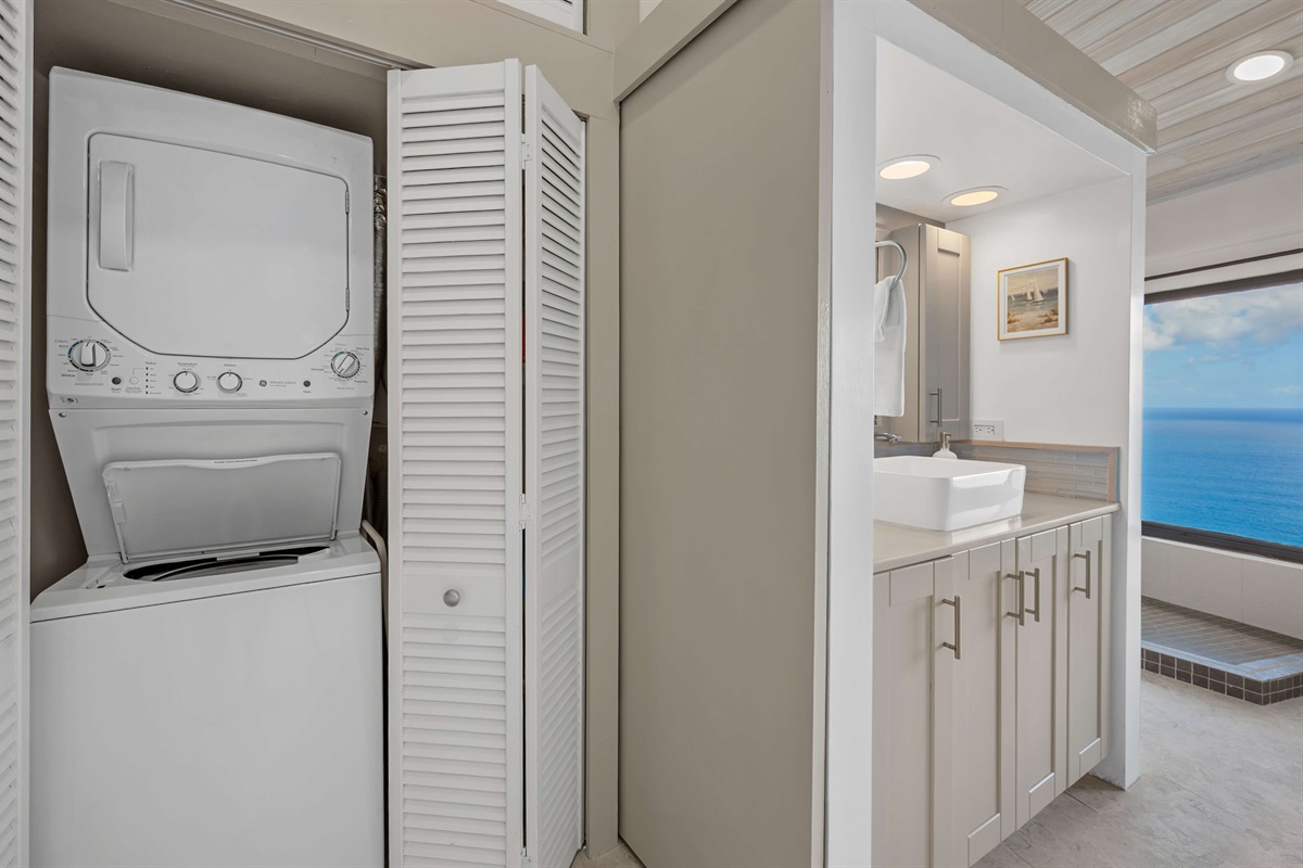 Washer and Dryer located in the primary bathroom