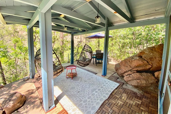 Gazebo and eating area which is on a cliffside overlooking the Beulah Hill.