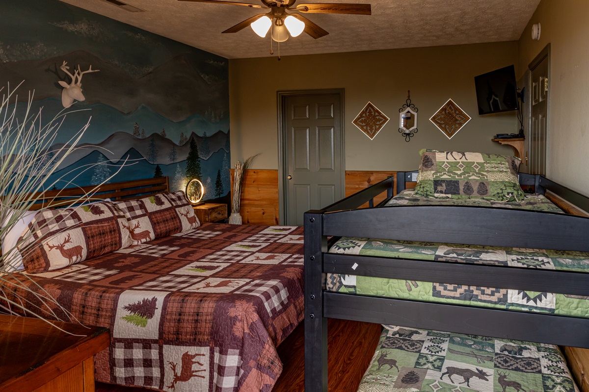 Bedroom #3 with king bed and twin bunk beds