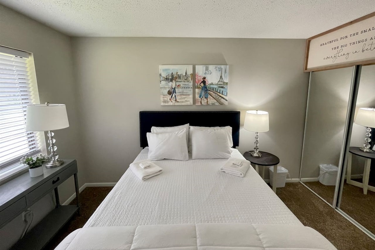 Bedroom 2 with queen size bed and memory foam mattress