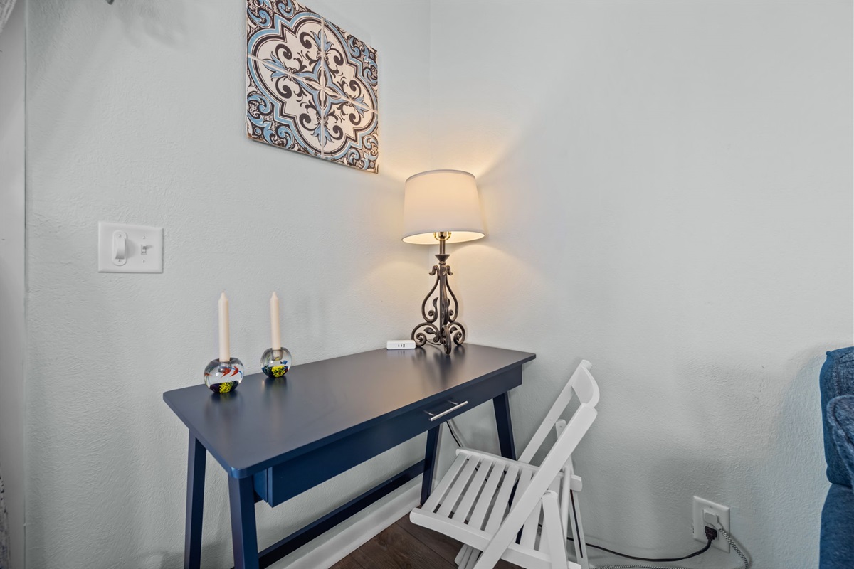 Dedicated workspace for remote work or quick check-ins between beach days