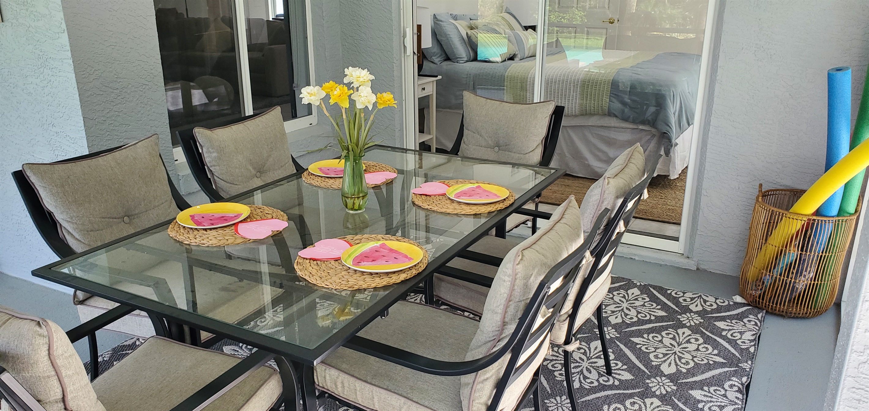 Outdoor dining table and master bedroom