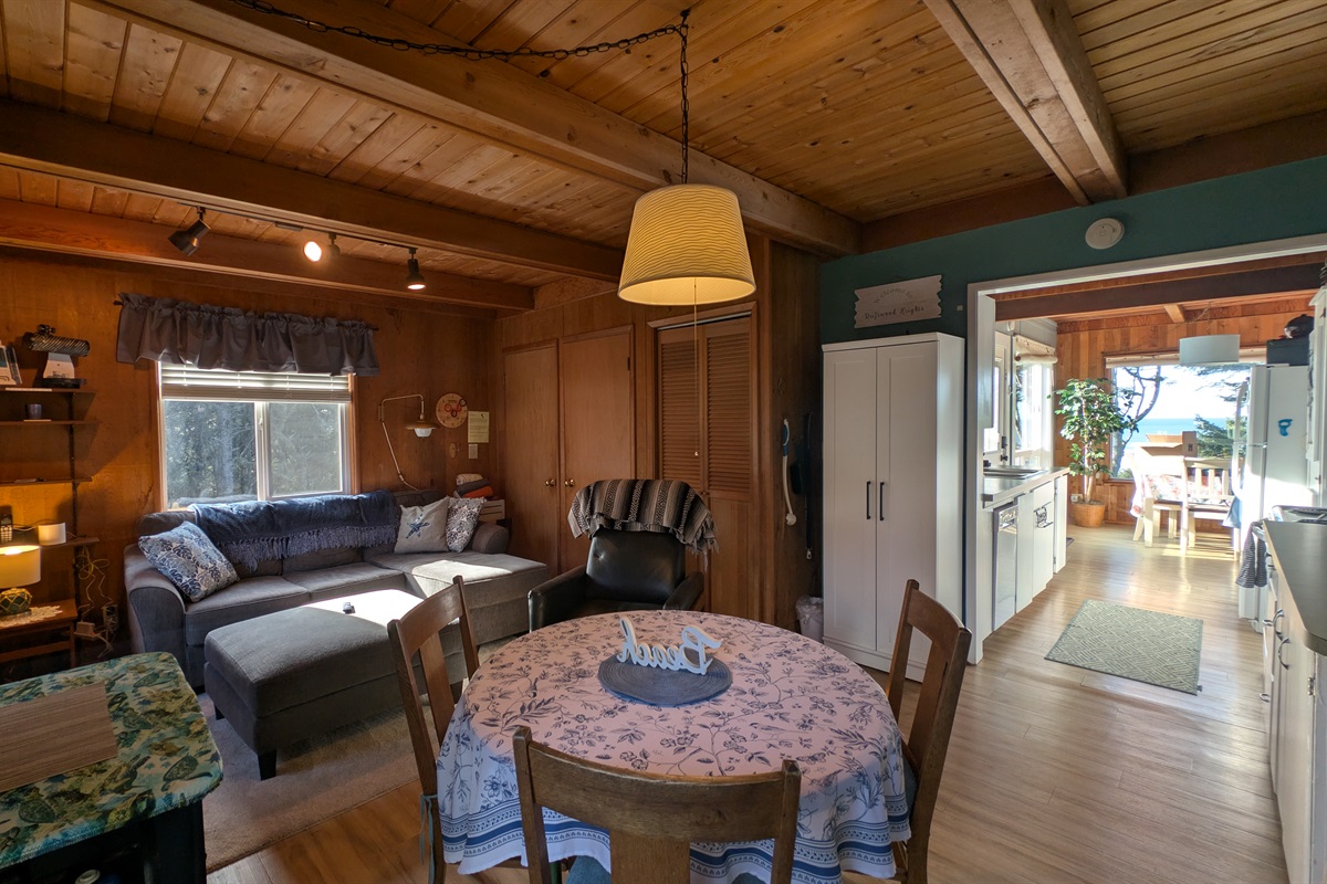 family room looking through kitchen to dining room