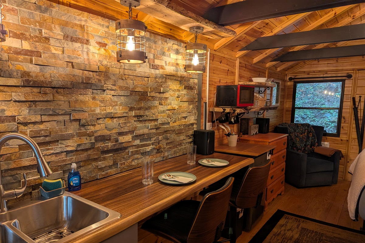 Sink and Counter Space for preparing food or dining