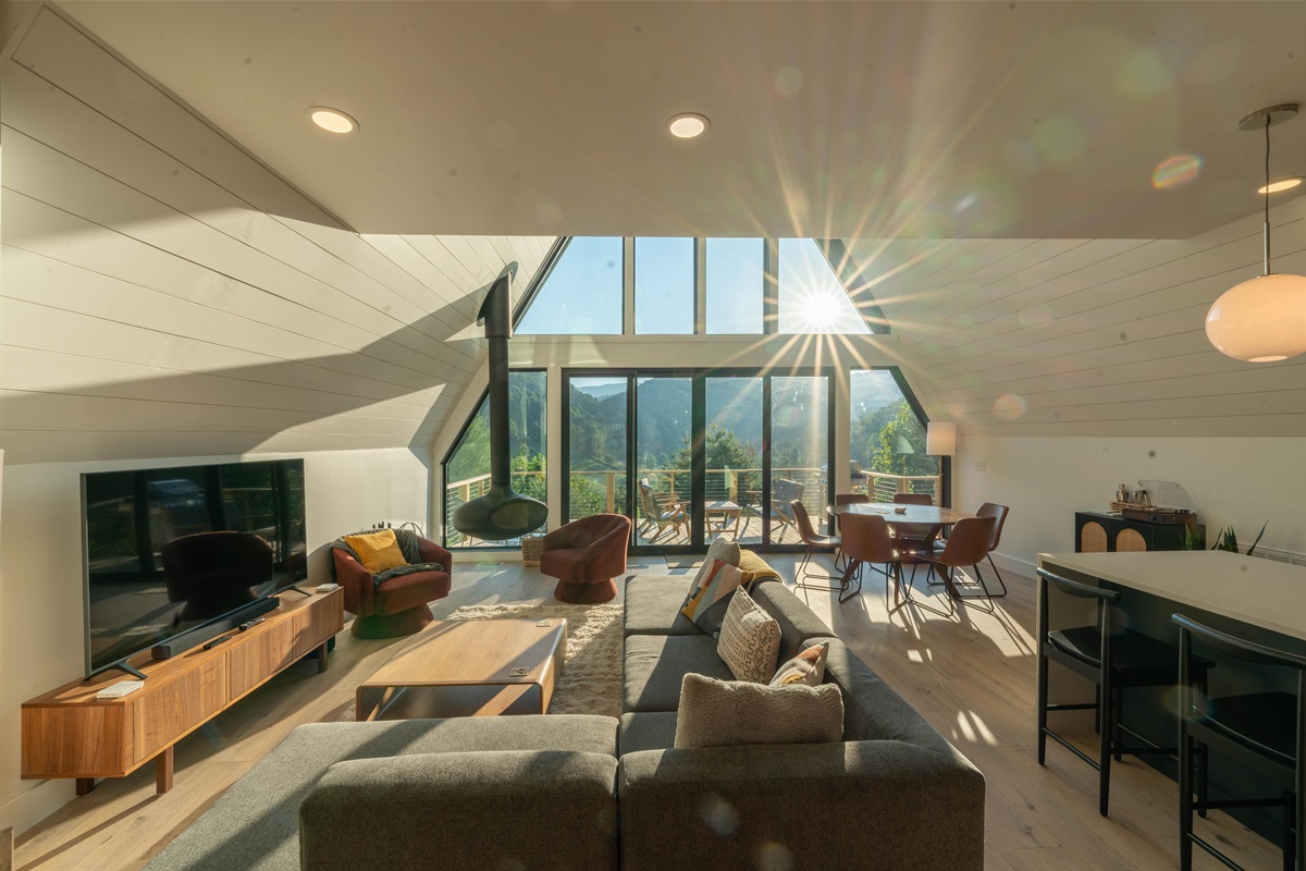 Living Area w/ Large Sectional | Huge Windows w/ Mountain Views