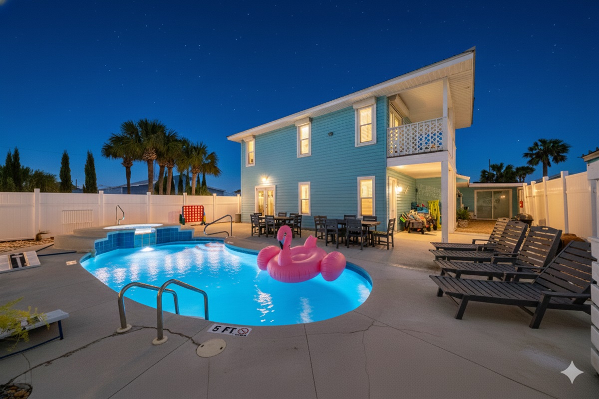 Colorful pool lights will delight guests of any age!