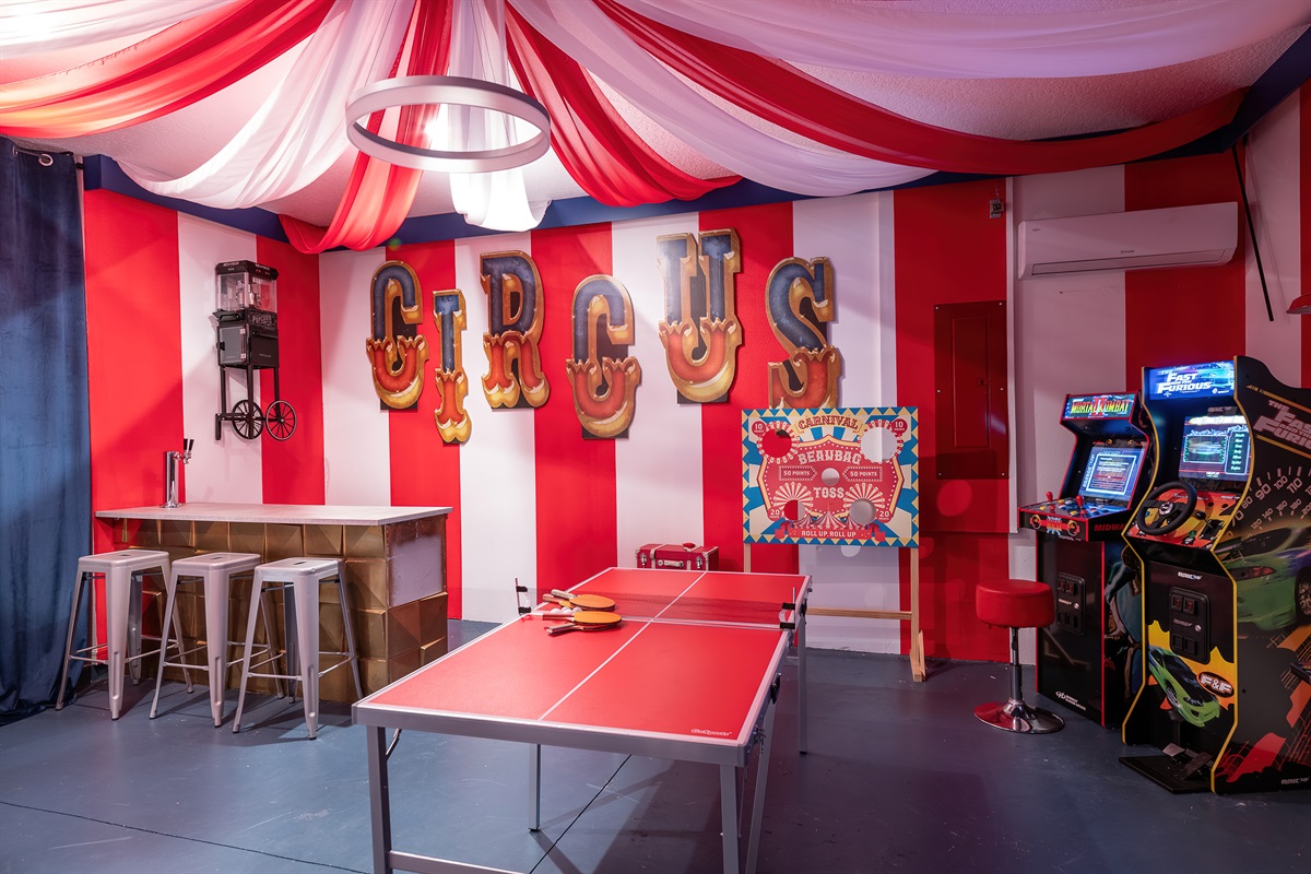 Fun Room: Step right up for games, snacks, and laughter in our vibrant carnival-themed space!