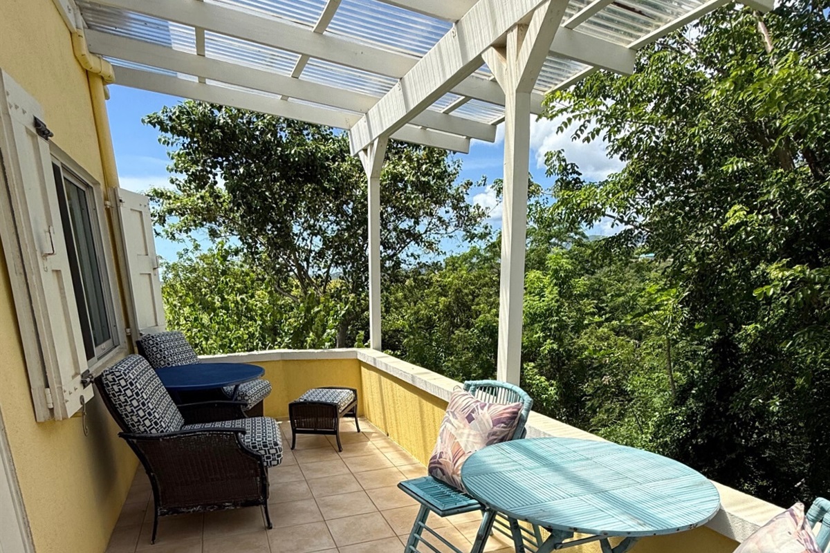 The Mountain View terrace is located right off of the door to the room.