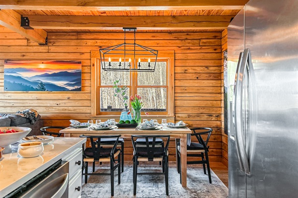 The dining space is right off the kitchen and the living room.
