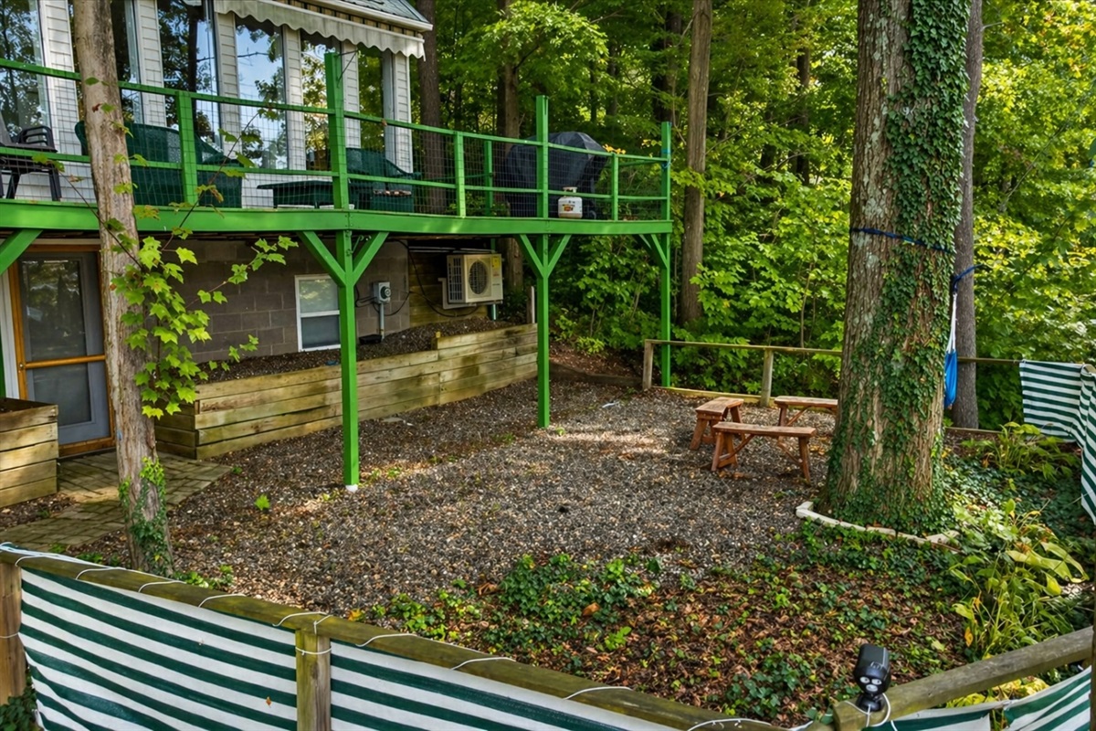 The lower tier offers a great space for the kids to play or to enjoy a nice fire