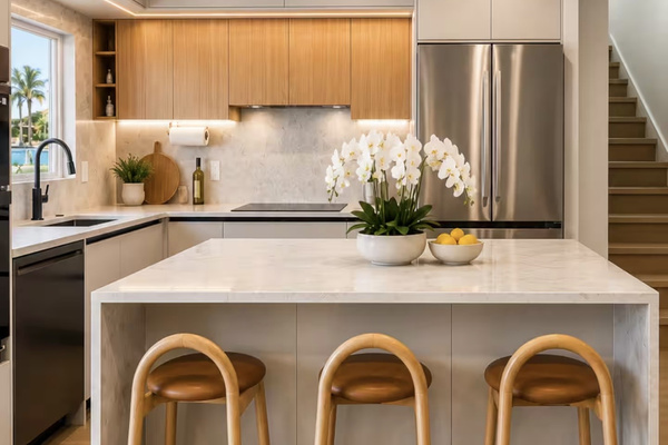 Chef's kitchen with oversized island and seating for the whole group