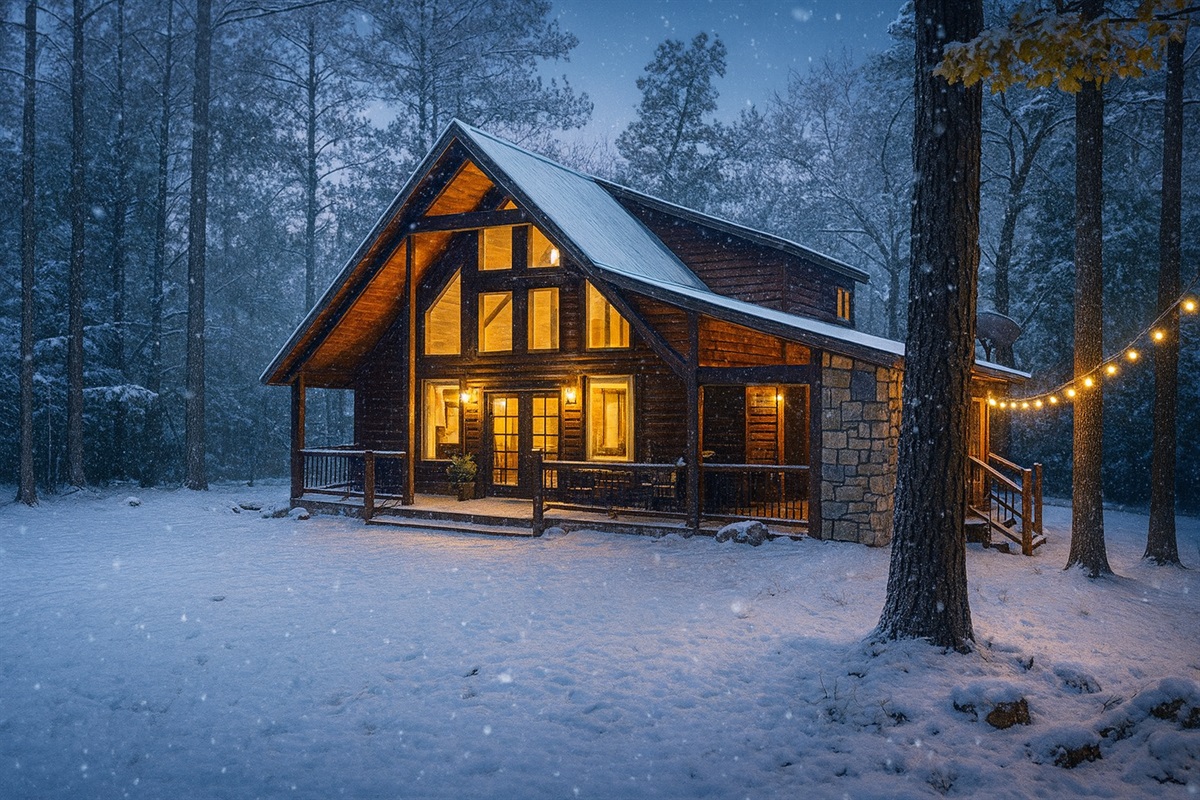 Lazy Horse doesn’t see snow often, but when it does, the cabin feels straight out of a winter postcard.