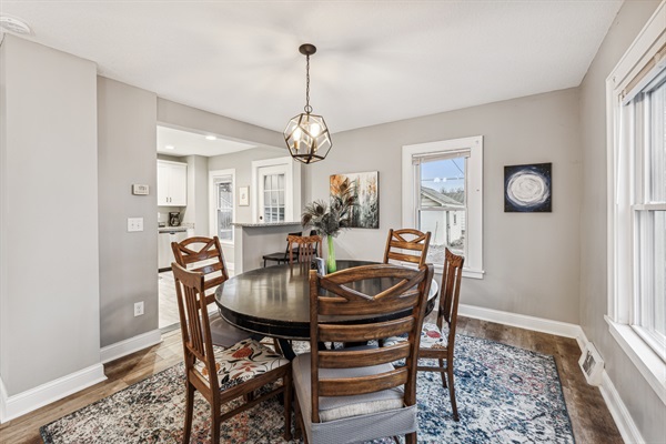 Dining room looking into our open kitchen.
