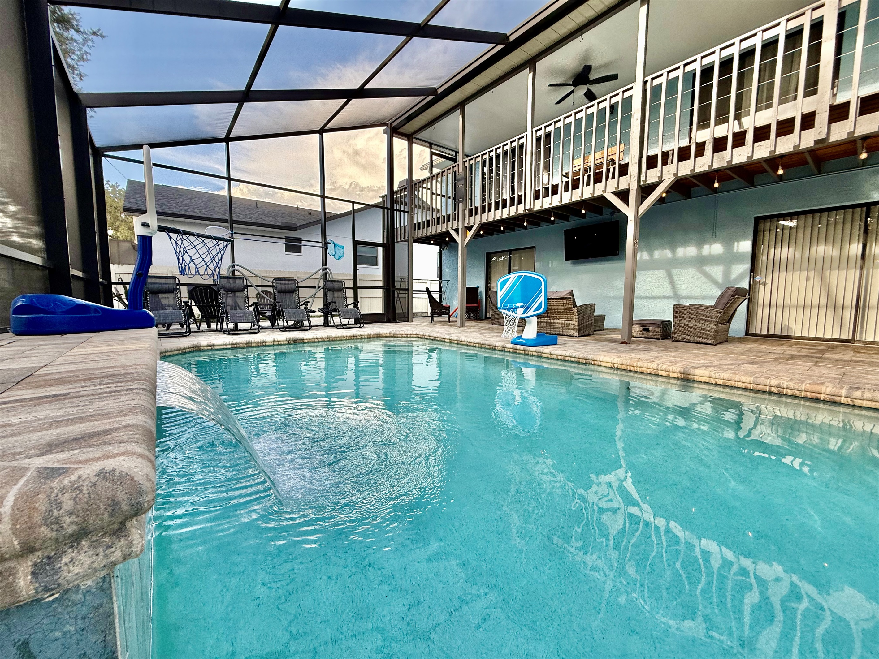 The screened pool is one of the standout features that truly makes your stay unforgettable.