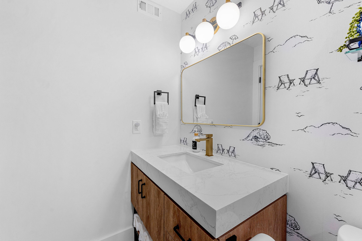Guest bathroom with brand new fixtures make for an enjoyable vacation experience.