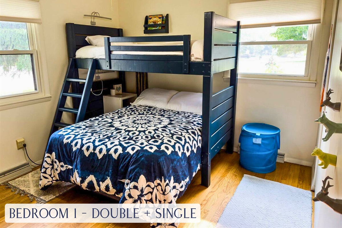 The First Bedroom Has a Single over Double Bunkbed