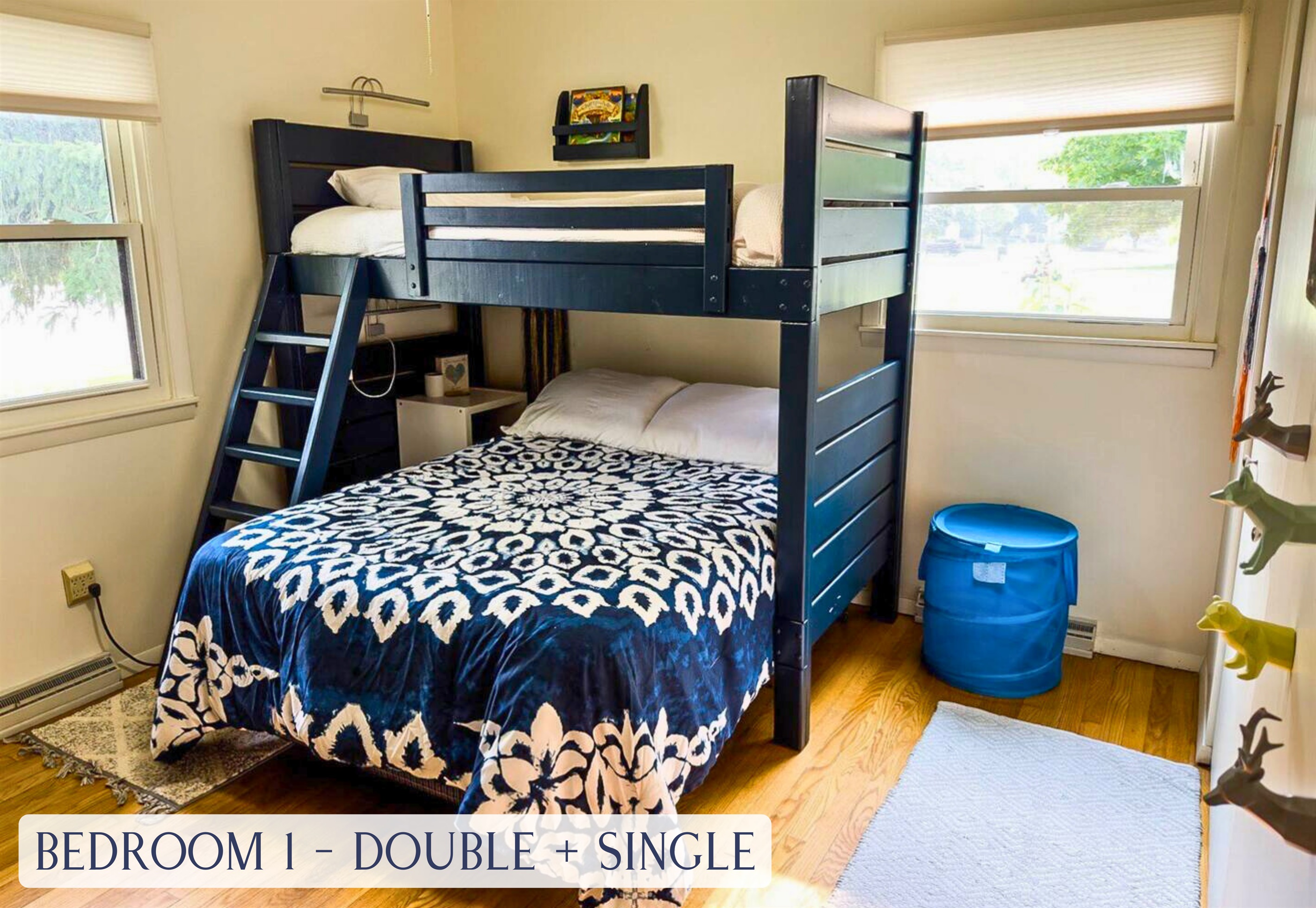 The First Bedroom Has a Single over Double Bunkbed