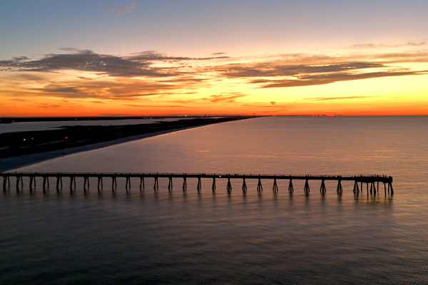 The Navarre Beach Fishing Pier at sunrise