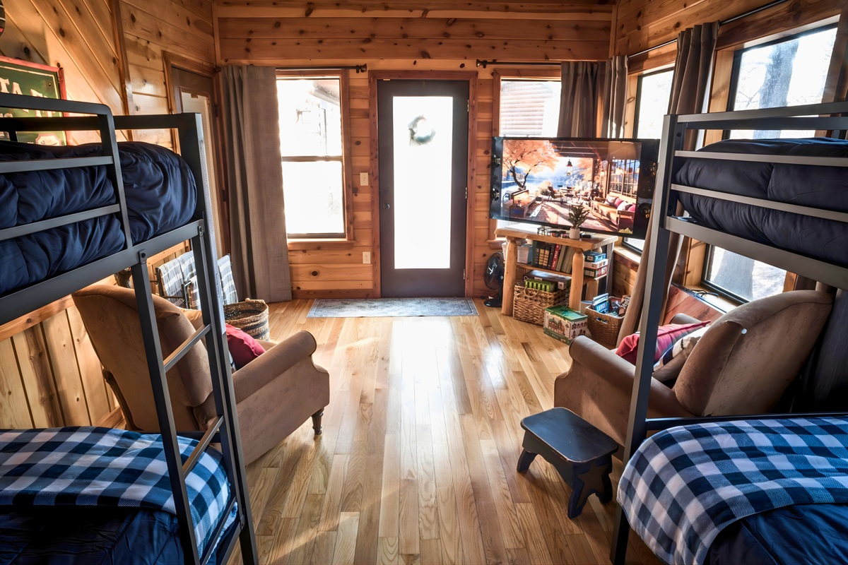 More than just sleeping space, the sunroom doubles as a fun hangout area.