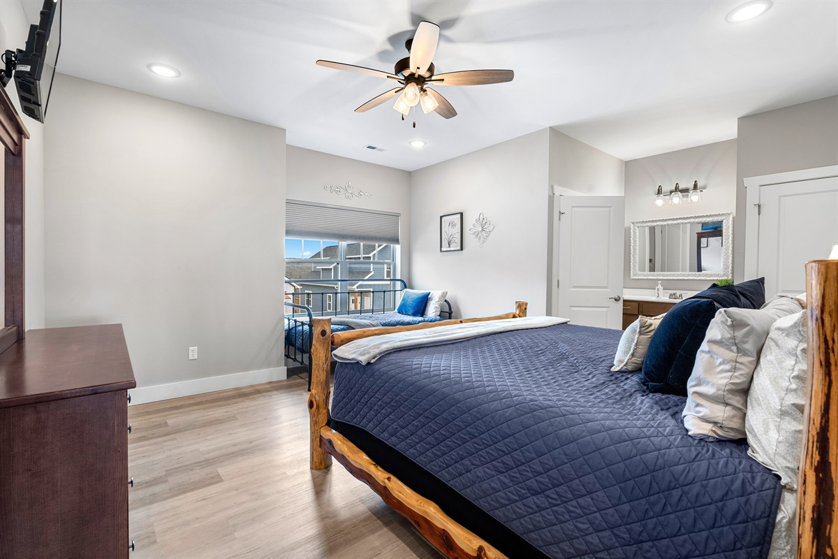 Upper Bedroom King bedroom #6with twin bed and en suite shower 