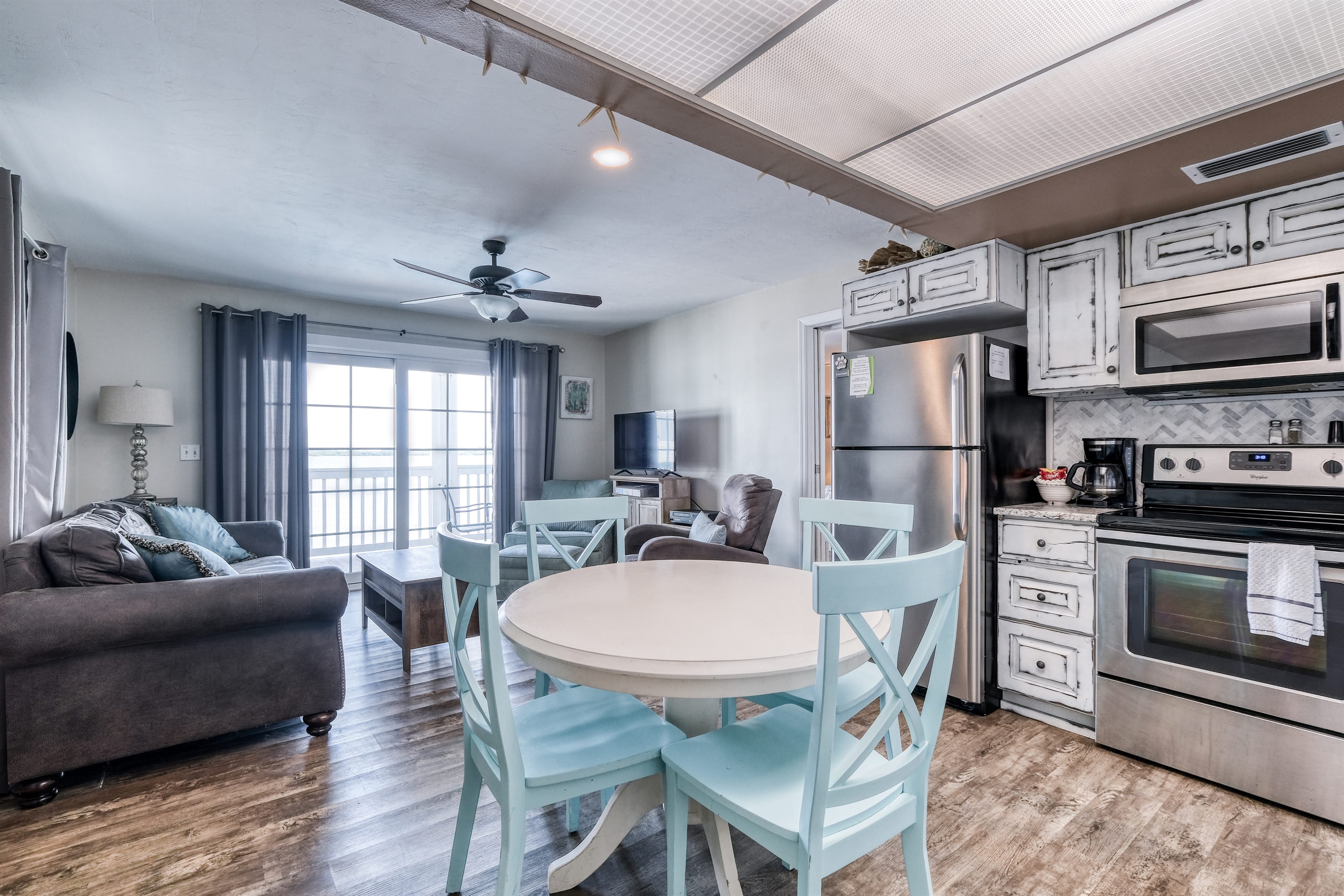 View from kitchen into living area