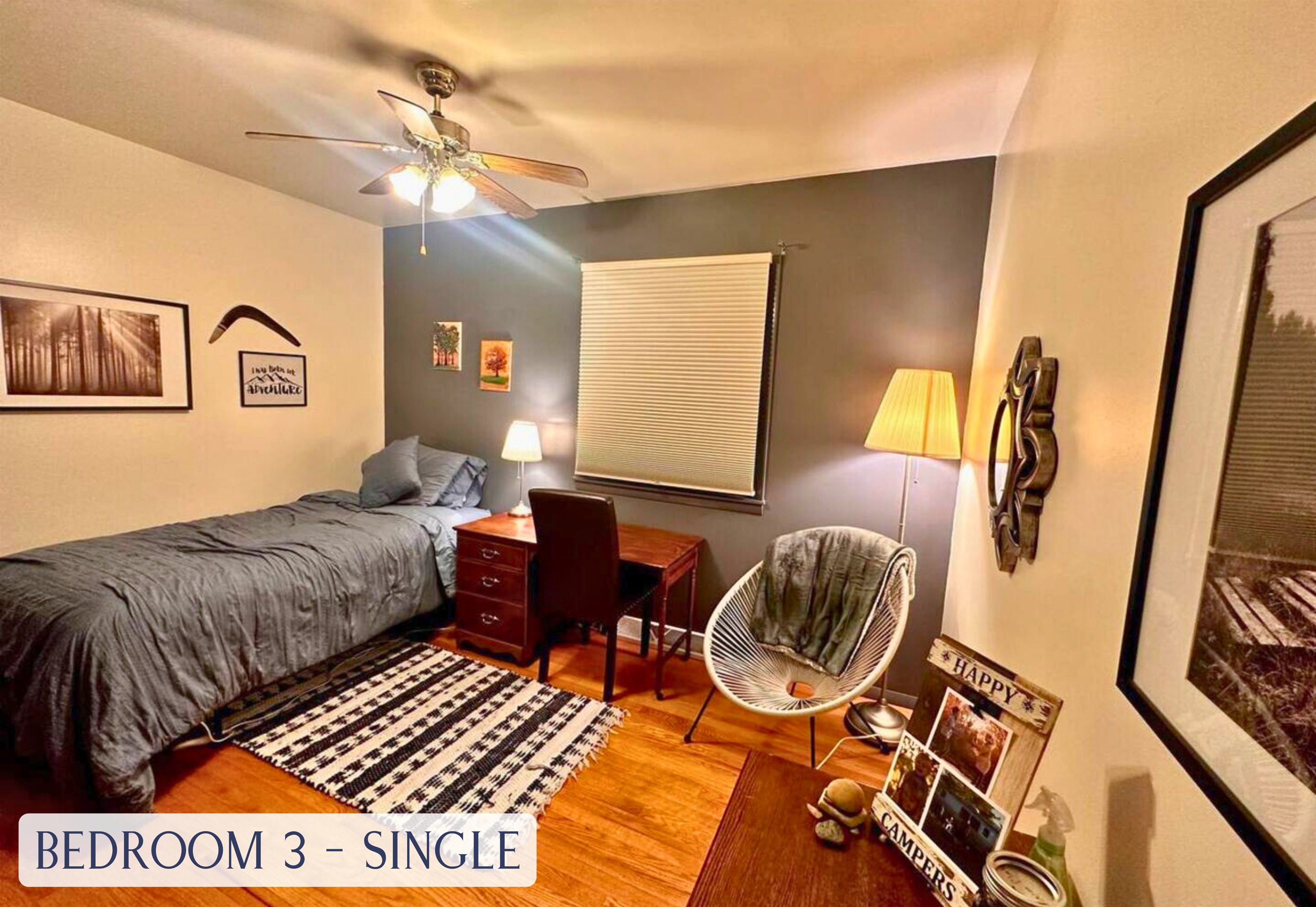 The Third Bedroom Has a Single Size Bed with Desk Space and Chair