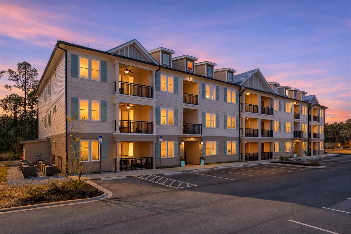 Condo exterior at night!