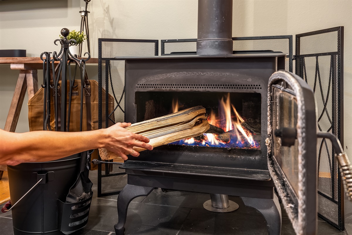Wood burning stove in the living room for cozy winter nights