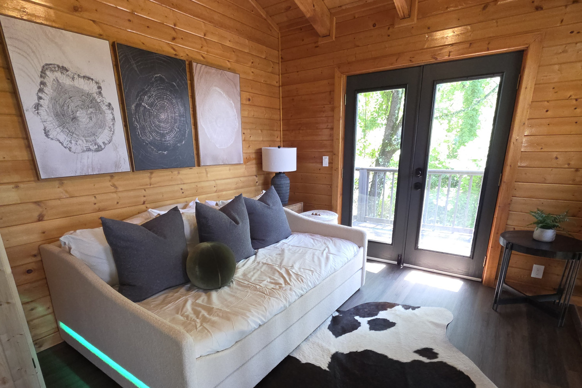 The living area in the loft with a Full-over-Twin pullout bed.  This loft space has its own private balcony.