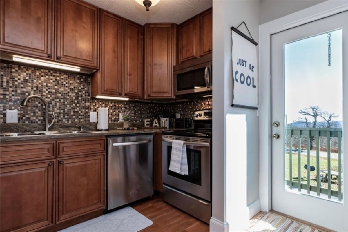 Kitchen next to the small balcony